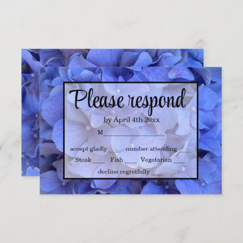 Blue periwinkle elegant floral hydrangeas  RSVP card