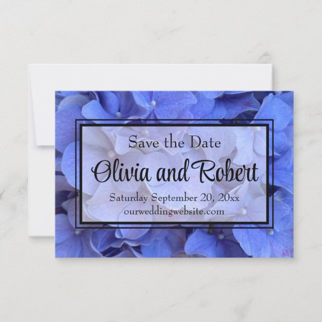 Blue periwinkle elegant floral hydrangeas  save the date (Front)