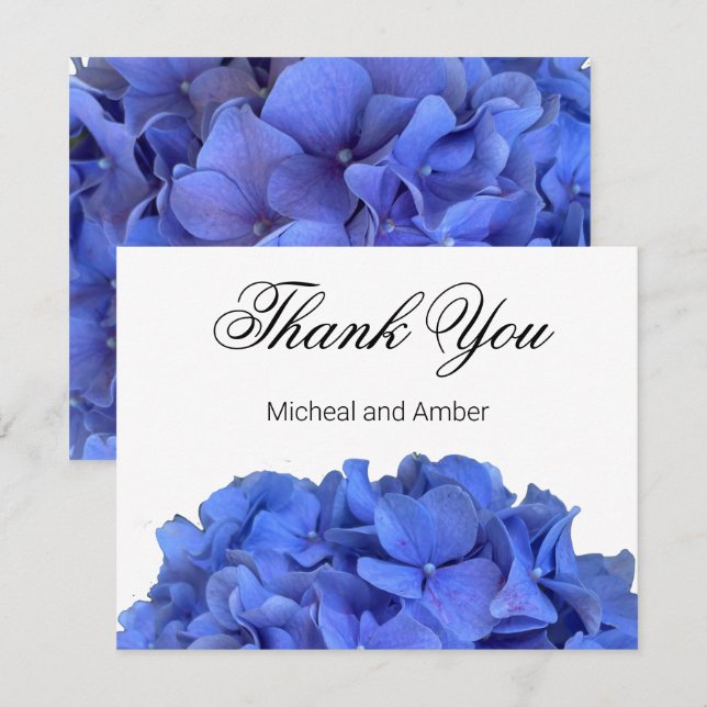 Blue periwinkle elegant floral hydrangeas  thank you card (Front/Back)