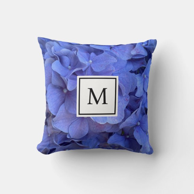 Blue periwinkle elegant floral hydrangeas  throw pillow (Front)