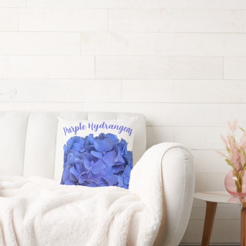 Blue periwinkle elegant floral hydrangeas  throw pillow
