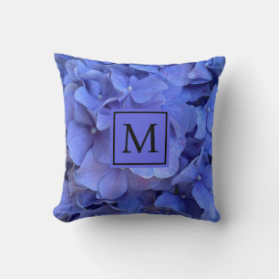 Blue periwinkle elegant floral hydrangeas  throw pillow