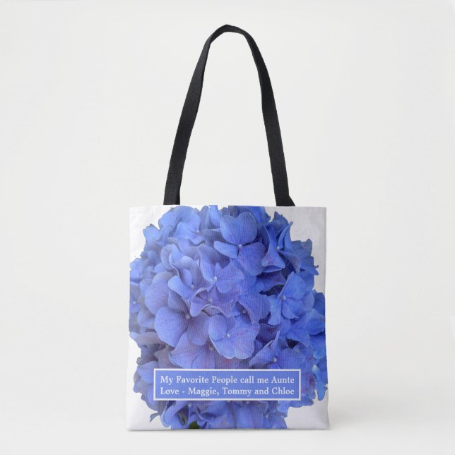 Blue periwinkle elegant floral hydrangeas  tote bag (Front)