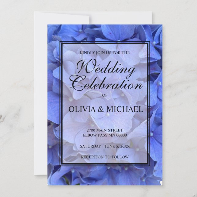 Blue periwinkle elegant floral hydrangeas Wedding Invitation (Front)