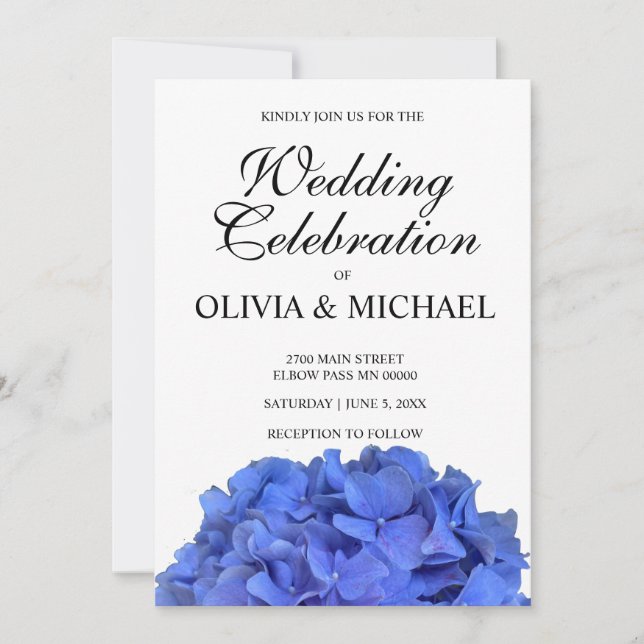Blue periwinkle elegant floral hydrangeas Wedding Invitation (Front)