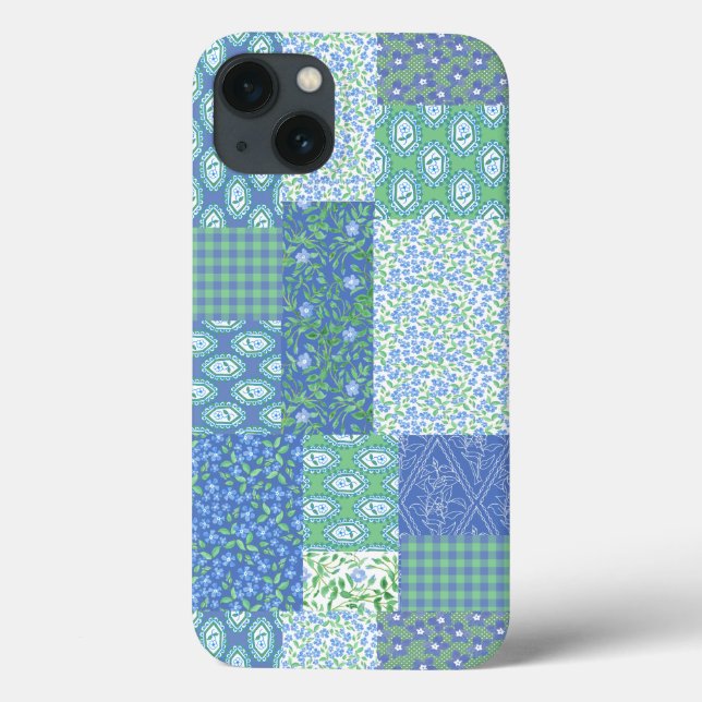 Blue Periwinkle Floral Boho Faux Patchwork Pattern Case-Mate iPhone Case (Back)