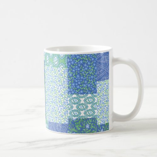 Blue Periwinkle Floral Boho Faux Patchwork Pattern Coffee Mug