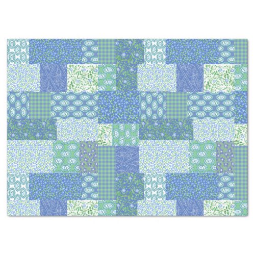 Blue Periwinkle Floral Boho Faux Patchwork Pattern Tissue Paper