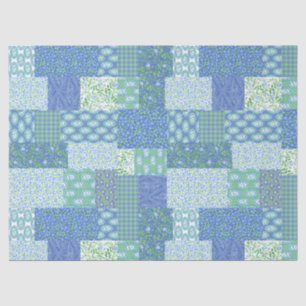 Blue Periwinkle Floral Boho Faux Patchwork Pattern Tissue Paper