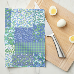 Blue Periwinkle Floral Boho Faux Patchwork Pattern Towel