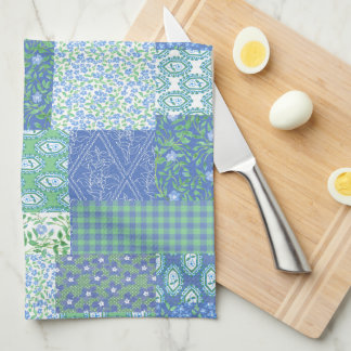 Blue Periwinkle Floral Boho Faux Patchwork Pattern Towel