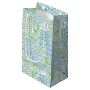 Blue Periwinkle Flowers Vintage Faux Patchwork Small Gift Bag