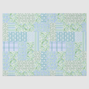 Blue Periwinkle Flowers Vintage Faux Patchwork Tissue Paper