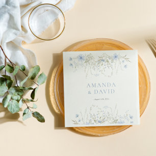 Blue Periwinkle Wildflower Wedding  Napkins