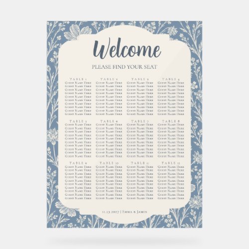 Blue Periwinkle Wildflower Wedding Seating Chart