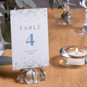 Blue Periwinkle Wildflower Wedding Table Number