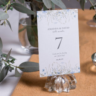 Blue Periwinkle Wildflower Wedding Table Number