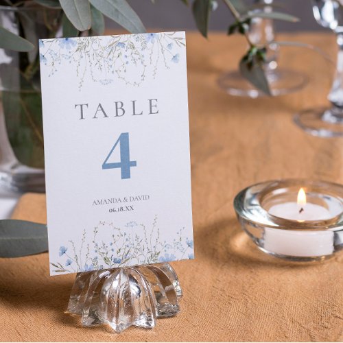Blue Periwinkle Wildflower Wedding  Table Number