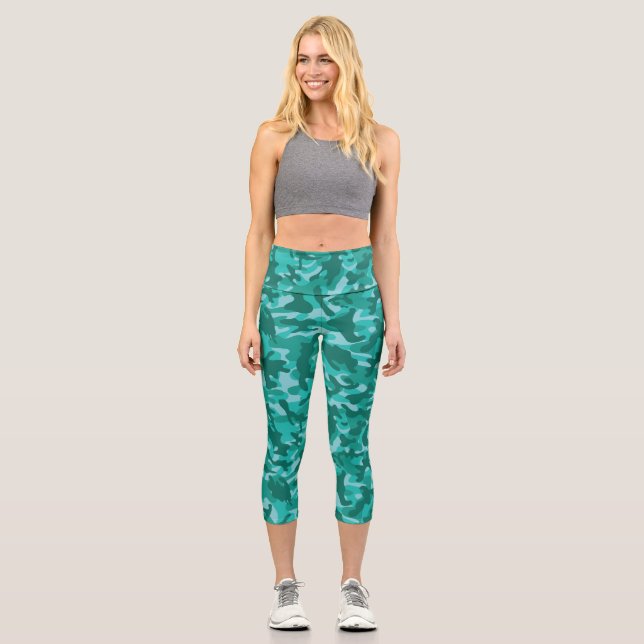 Blue Persian Camouflage  Capri Leggings (Front)