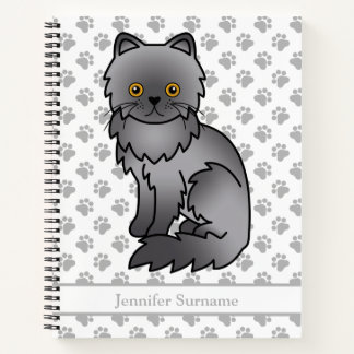 Blue Persian Cute Cartoon Cat &amp; Custom Text Notebook