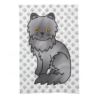 Blue Persian Cute Cartoon Cat Illustration Kitchen Towel