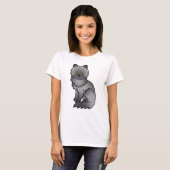 Blue Persian Cute Cartoon Cat Illustration T-Shirt (Front Full)