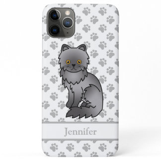 Blue Persian Cute Cartoon Cat &amp; Name iPhone 11 Pro Max Case