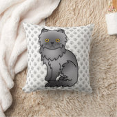Blue Persian Cute Cartoon Cat & Paws Throw Pillow (Blanket)