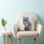 Blue Persian Cute Cartoon Cat & Paws Throw Pillow (Chair)