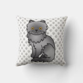Blue Persian Cute Cartoon Cat & Paws Throw Pillow (Back)