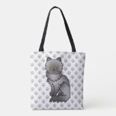 Blue Persian Cute Cartoon Cat & Paws Tote Bag (Back)