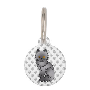 Blue Persian Cute Cartoon Cat & Pet's Info Pet ID Tag