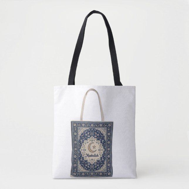 Blue Persian Rug with Mashallah text.  Tote Bag (Front)