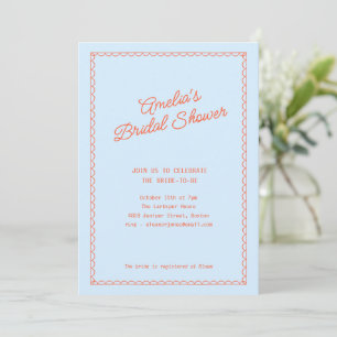Blue Persimmon Doodle Scallop Border Bridal Shower Invitation