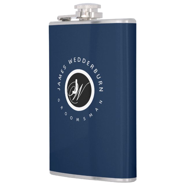 Blue Personalize Groomsman Wedding Favor Flask (Left)