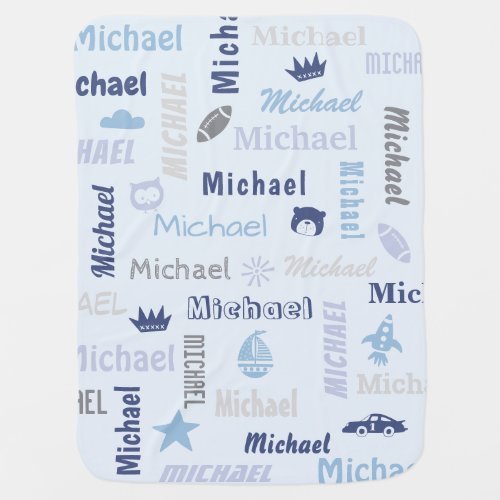 Blue personalize name baby boy Baby Blanket