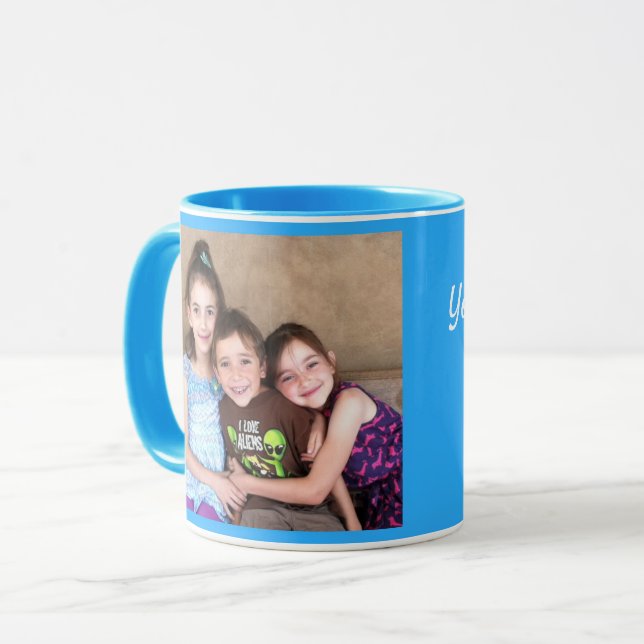 Blue Personalize PHOTO TEMPLATE Gift Coffee Mug (Front Left)