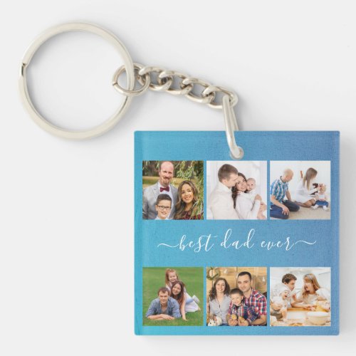 Blue Personalized 6 Photo and text best dad ever Keychain