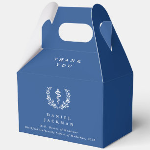Blue Personalized Asclepius+Laurel Wreath Favor Boxes