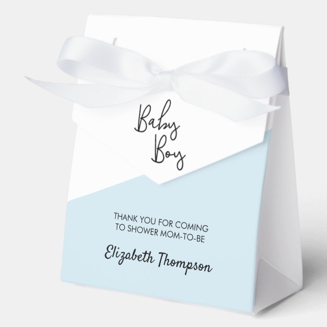 Blue Personalized Baby Boy Shower Favor Boxes (Front)