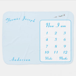 Blue Personalized Baby Milestones Blanket