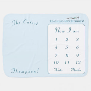 Blue Personalized Baby Milestones Striped Blanket