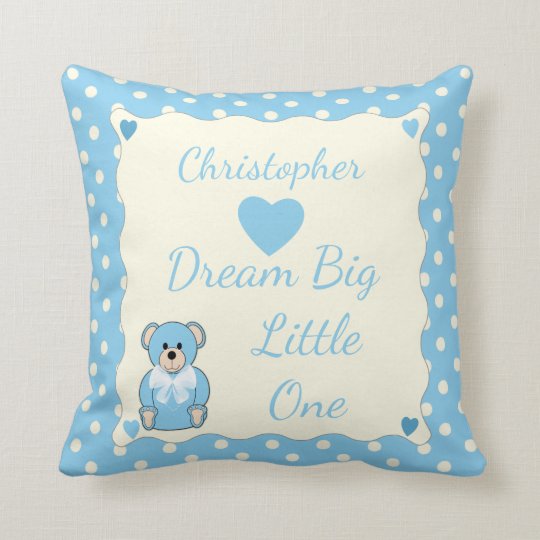 Blue Personalized Baby Name Teddy Bear Throw Pillow Zazzle Com