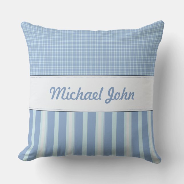 Blue Personalized Baby Nursery Pillow (Front)