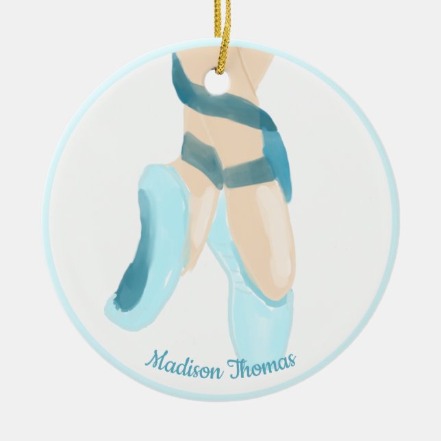  Blue Personalized Ballet Slippers Ceramic   Ornament (Front)