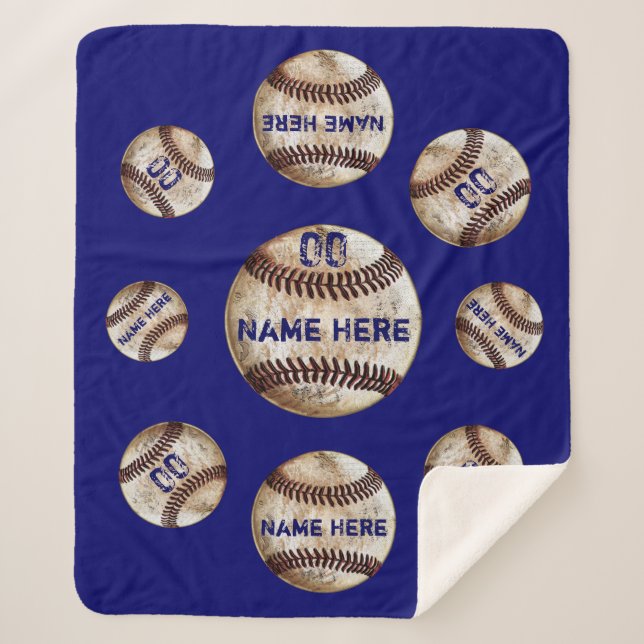 Blue Personalized Baseball Throw Blanket, Sherpa (Front)