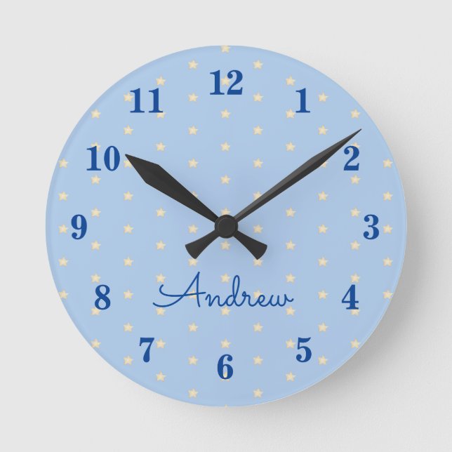 Blue Personalized Boy  Round Clock (Front)