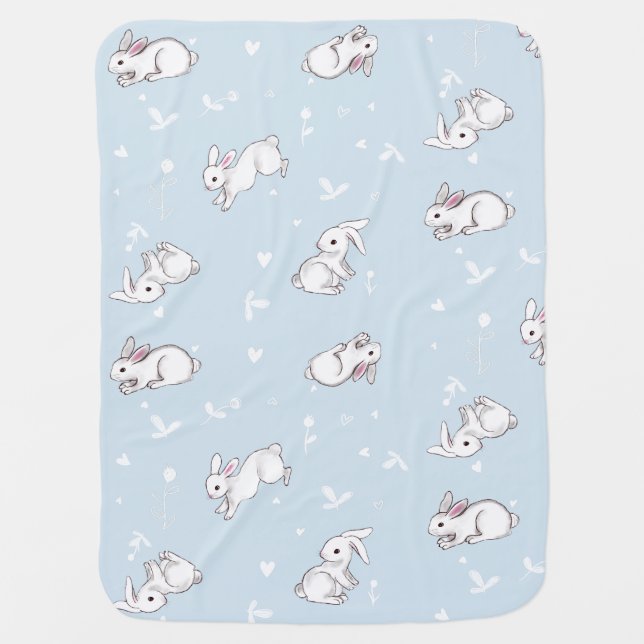 Blue Personalized Bunny Baby Blanket (Front)