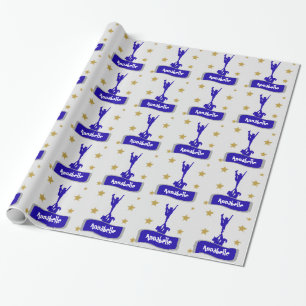 Blue personalized cheerleader wrapping paper