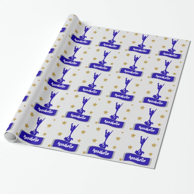 Blue personalized cheerleader wrapping paper (Unrolled)